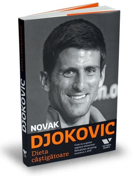 Copertă de carte cu titlul „Dieta câștigătoare”, de Novak Djokovic