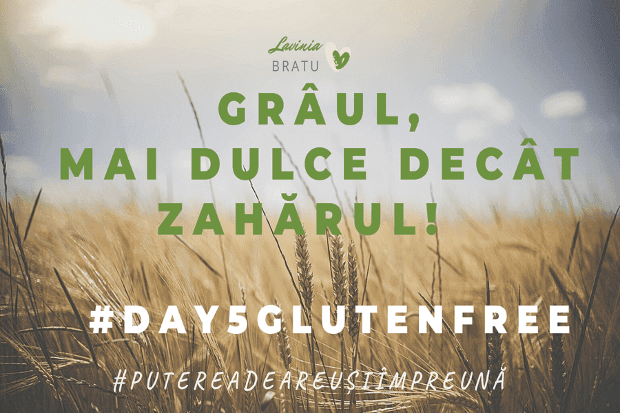 Câmp de grâu cu textul „Grâul, mai dulce decât zahărul!”