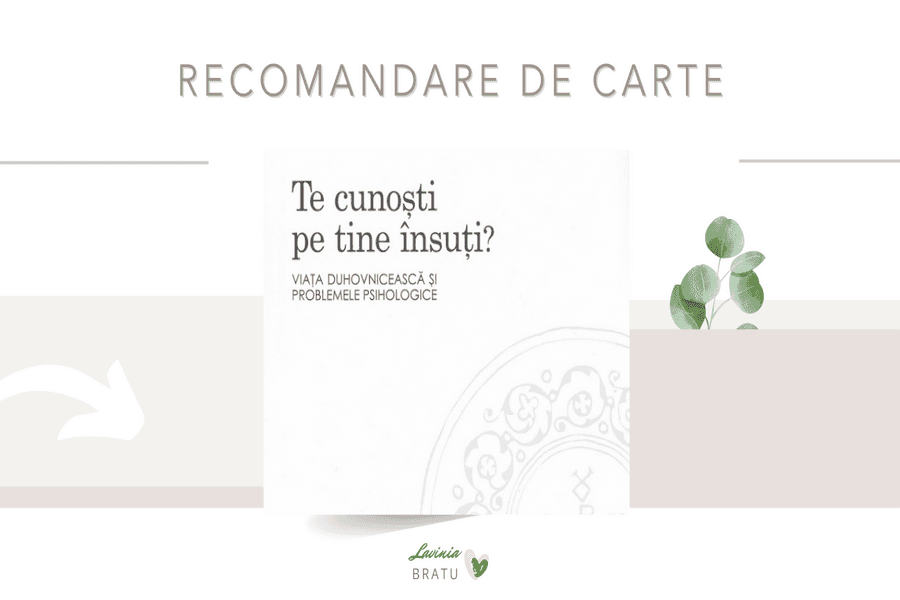 Grafică „Recomandare de carte” cu volumul „Te cunoști pe tine însuți?”