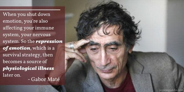 Card cu textul „When you shut down emotion, you're also affecting your immune system…”, semnat Gabor Maté