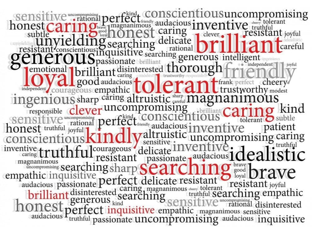 Nor de cuvinte în engleză cu însușiri pozitive, „brilliant", „loyal", „tolerant"