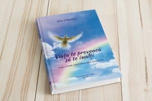 Copertă de carte cu un porumbel, „Viața te provoacă să te înalți"