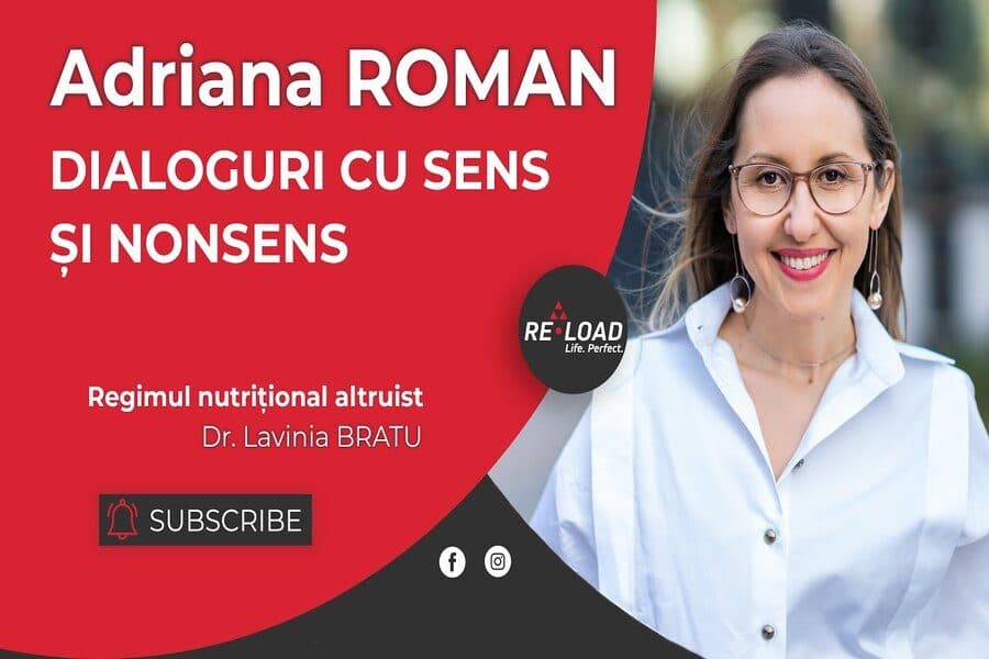 Card cu textul „Dialoguri cu sens și nonsens” și portretul unei femei zâmbind