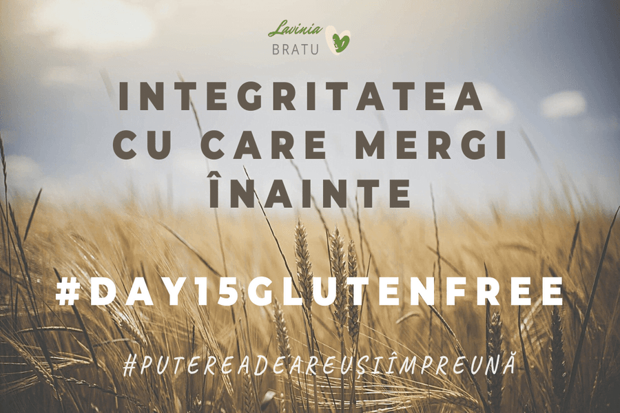 Câmp de grâu cu textul „Integritatea cu care mergi înainte”