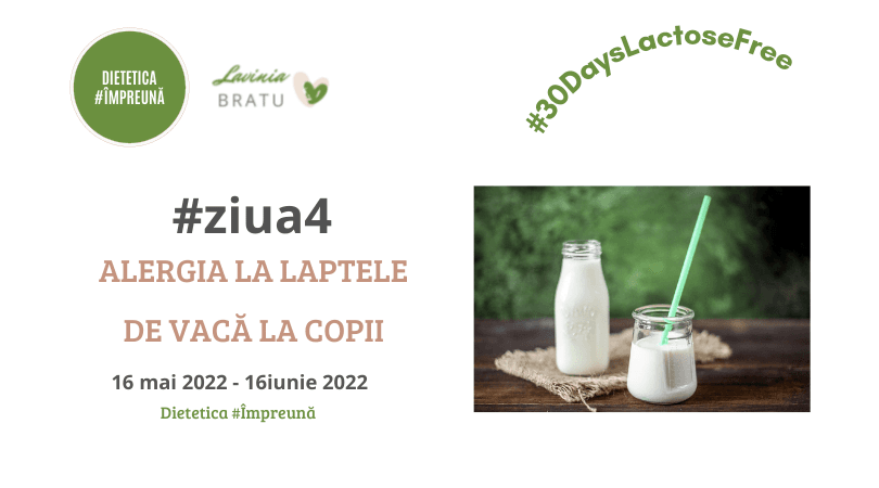 Card „#ziua4 Alergia la laptele de vacă la copii”, cu o sticlă de lapte