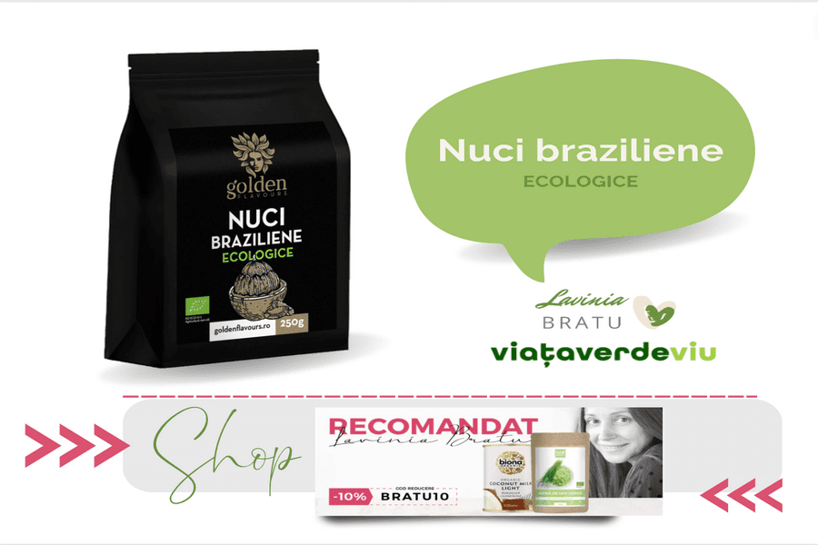 Pungă neagră cu nuci și bula „Nuci braziliene ecologice”